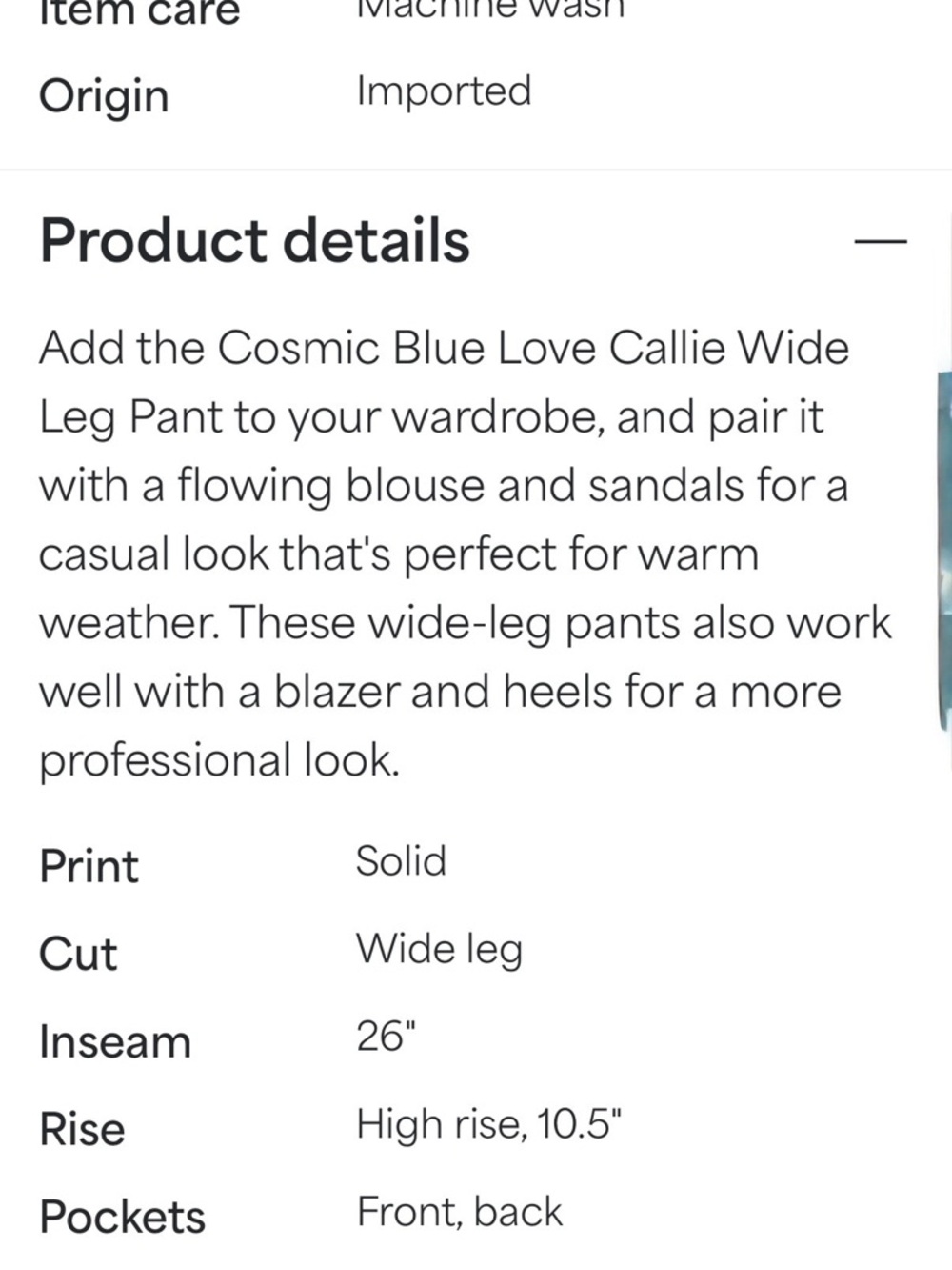 Cosmic Blue Love - Callie Eco Wide Leg Pant. Sz 8/29 - Picture 4 of 6